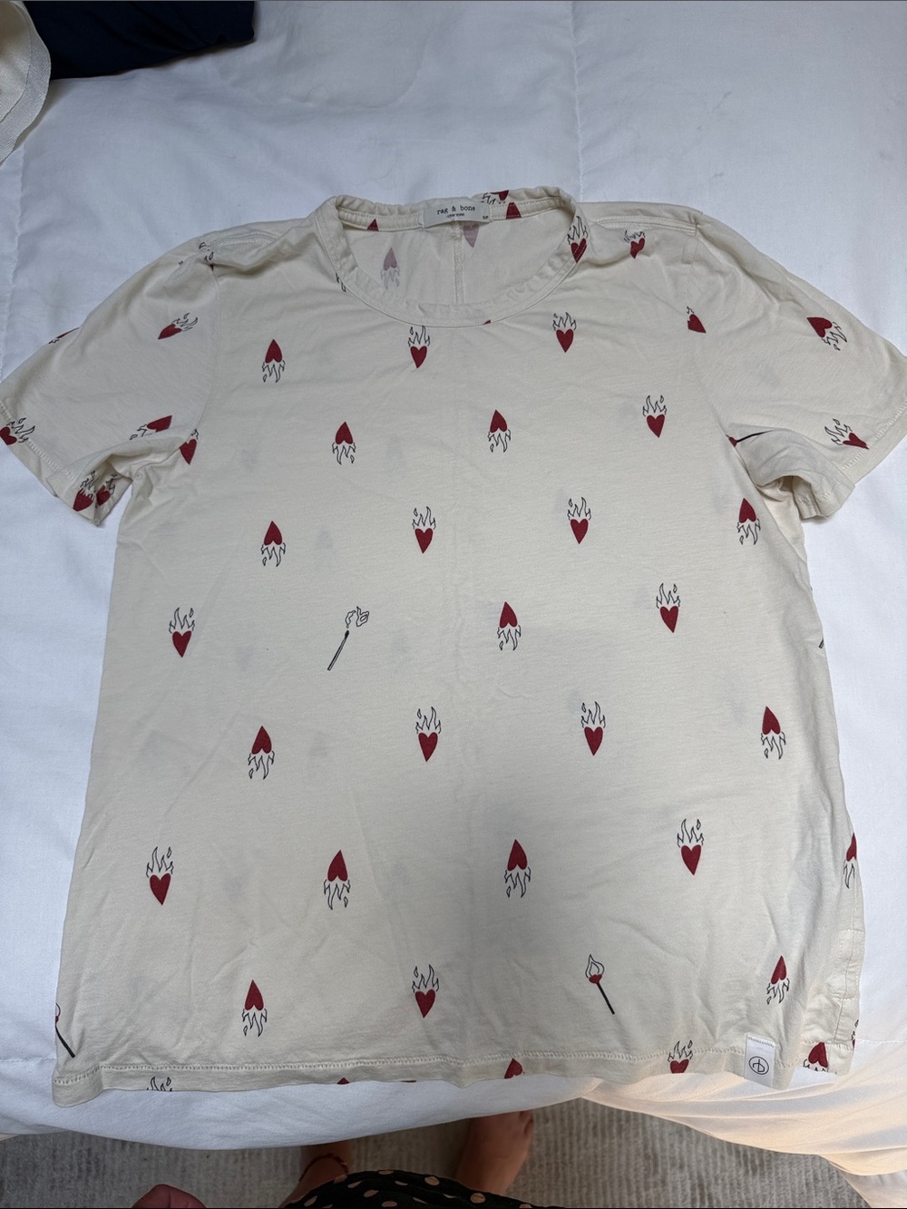 rag & bone Cream Short-Sleeve Tee with Red Heart Flames